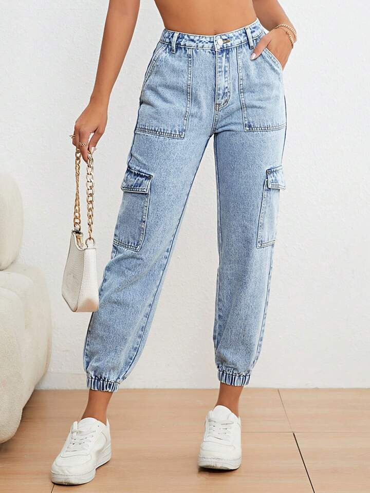 SHEIN Unity Flap Pocket Side Cargo Jeans | SHEIN