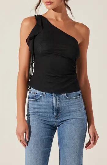 Ruffle One-Shoulder Mesh Top | Nordstrom