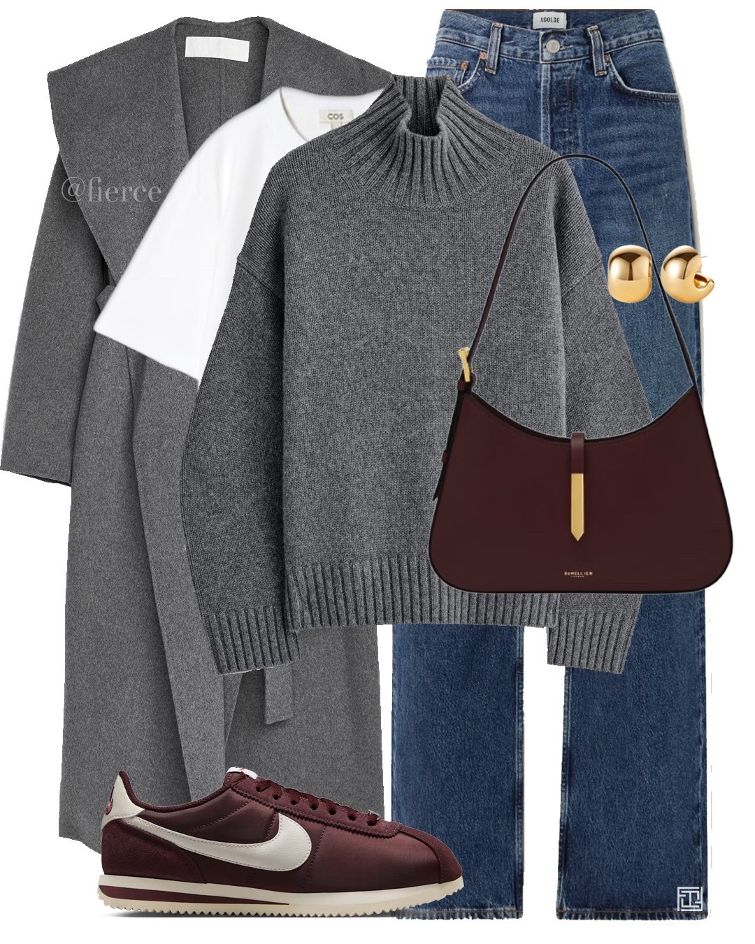 Grey belted coat grey turtle neck jumper burgundy bag burgundy nike Cortez blue jeans casual chic outfit city break lunch coffee break 

#LTKuk #LTKeurope #LTKwinter