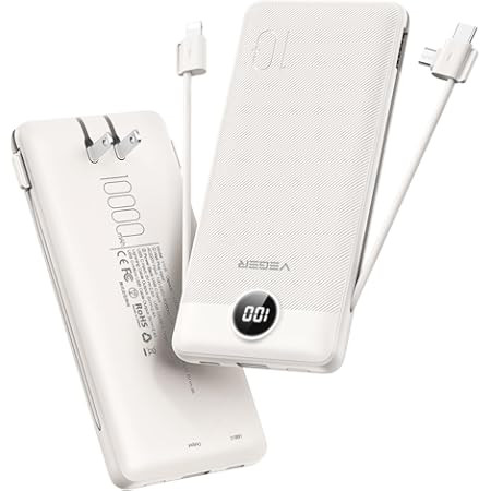 Portable Charger Built-in Cables and AC Wall Plug, USB C Power Bank 10000mAh, Travel Battery Port... | Amazon (US)