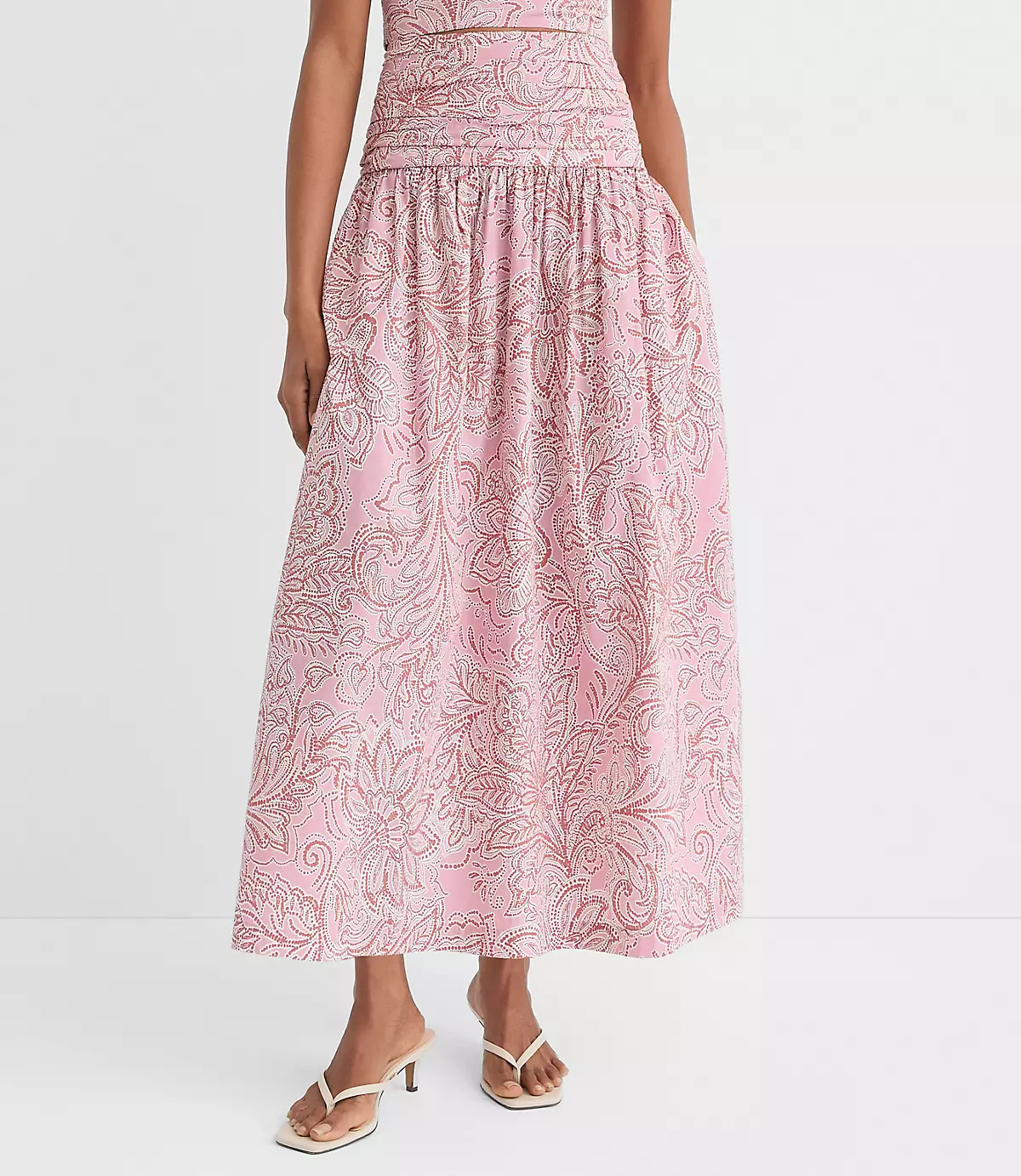 Floral Ruched Poplin Midi Skirt | LOFT