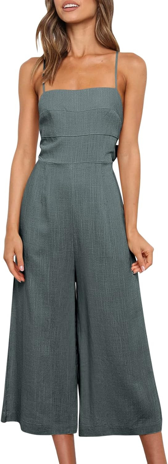 ANRABESS Women's Summer Sleeveless Spaghetti Strap Tie Back Dressy High Waist Wide Leg Jumpsuit R... | Amazon (US)