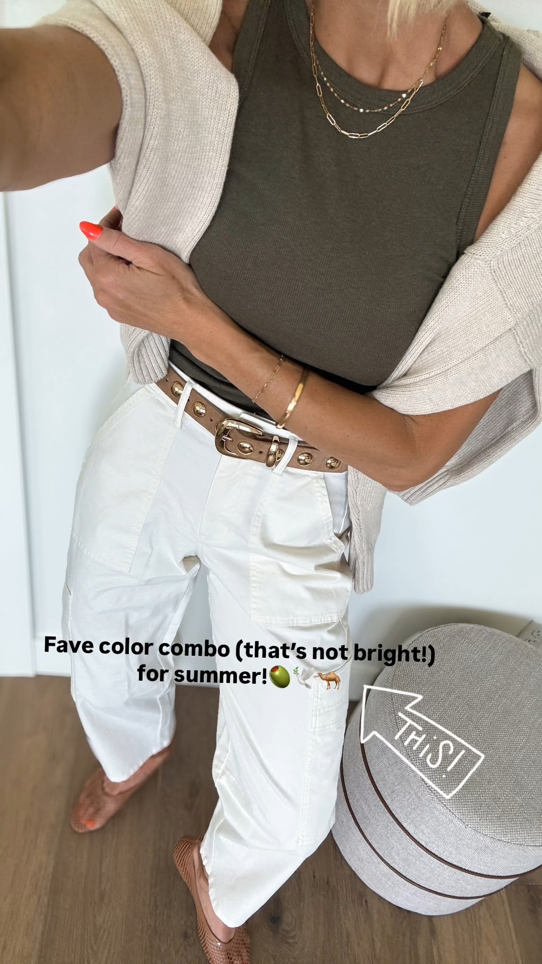 Love this color combo for summer! It feels elevated, but still casual. 
These are some of my most worn pieces— they’re easy to mix n match with so many different things in your closet.
Tank and pants fit tts, belt fits big, I suggest sizing down. 
Probably my MOST worn sweater.👌🏽 It drapes beautifully over your shoulders for  chilly summer moments. It fits tts, but go up if you want a more oversized look.
Mesh shoes fit tts. This ankle strap pair is my favorite! I’m not really a “Maryjane” girl, so loved finding these.

#LTKStyleTip #LTKSummerEdit #LTKFindsUnder50