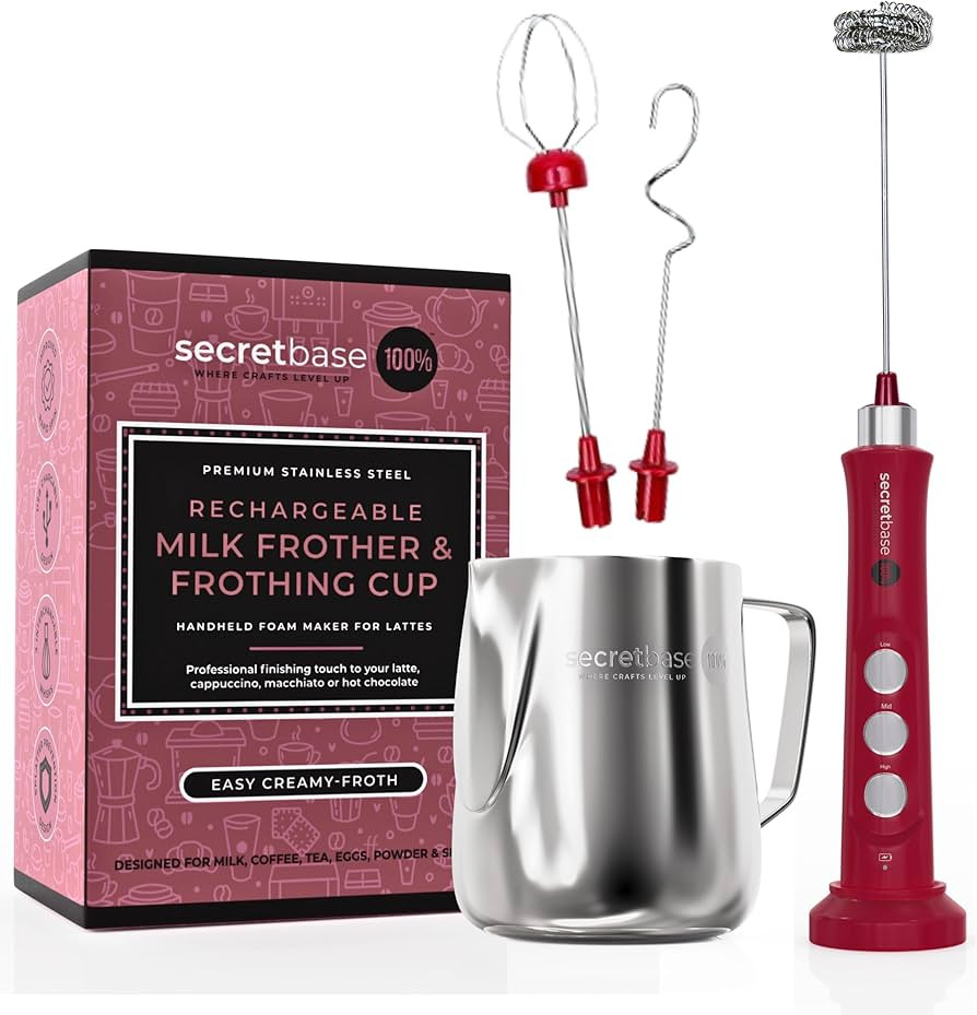 Secretbase Rechargeable Milk Frother Mixer, Pitcher and Charging Base - 3 Speed Frother Handheld ... | Amazon (US)