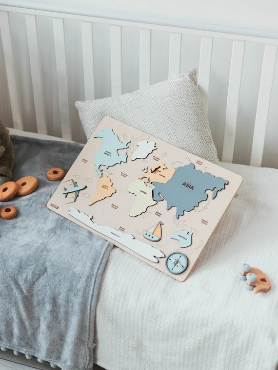 Wood World Map Puzzle  Christmas Gift for Baby | Etsy | Etsy (US)