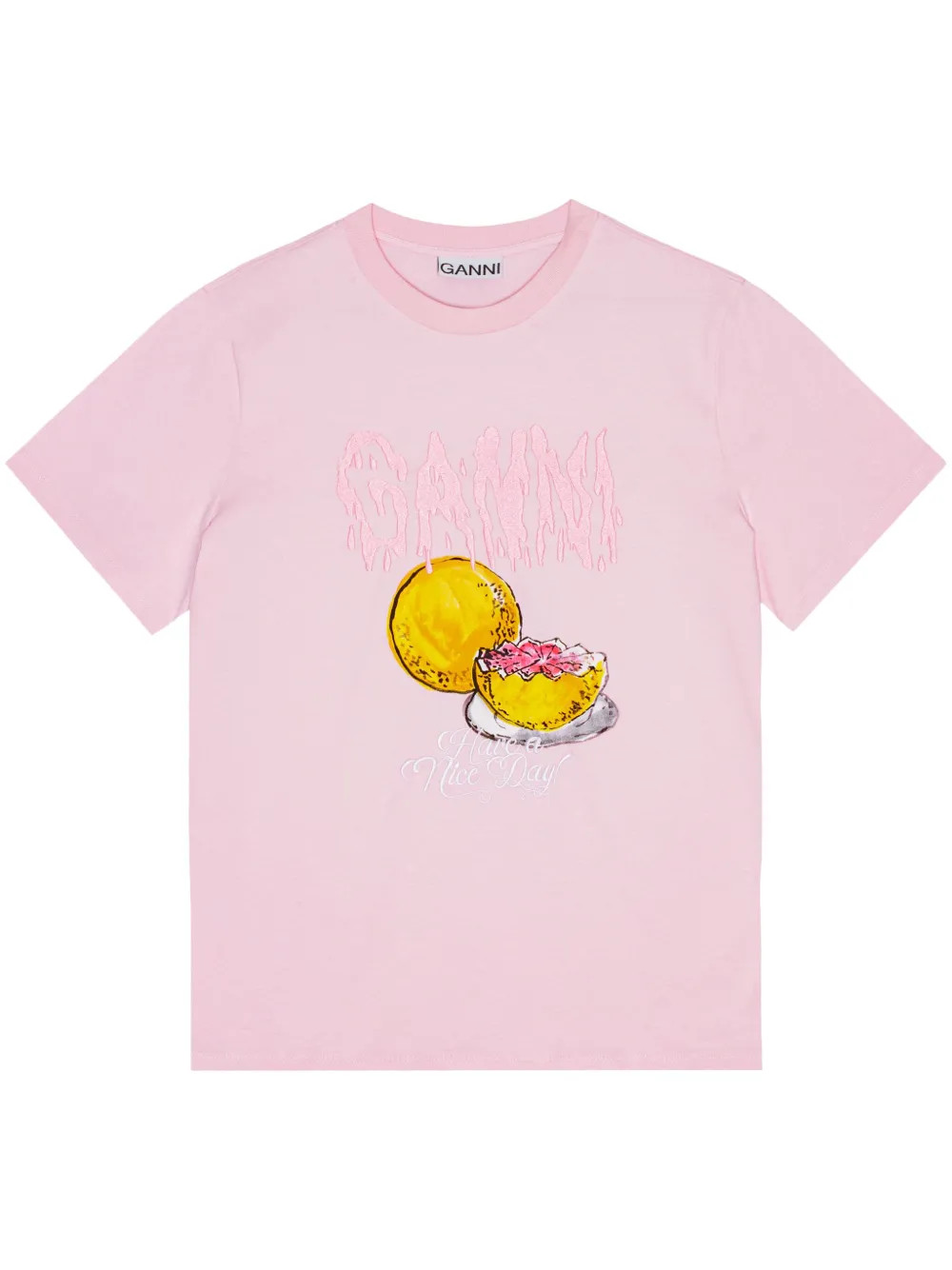 GANNI Logo Appliqué Graphic Print t-shirt  | Pink | FARFETCH | Farfetch Global