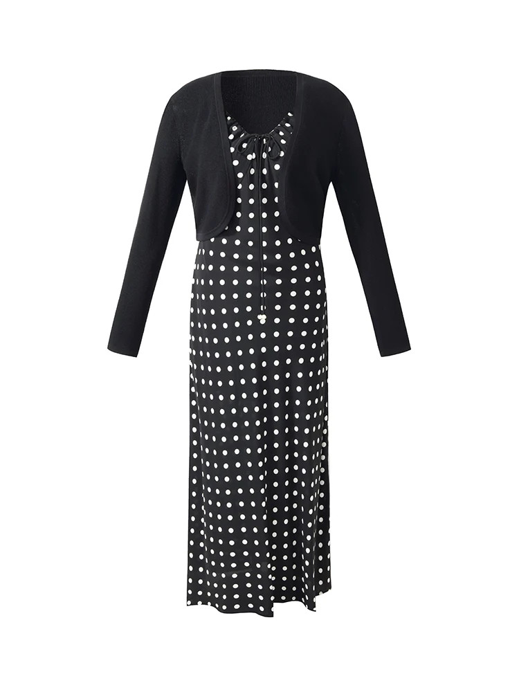 Silk Slip Maxi Dress With Detachable Chest Pads And Tencel Cardigan Two-Piece Set | GOELIA