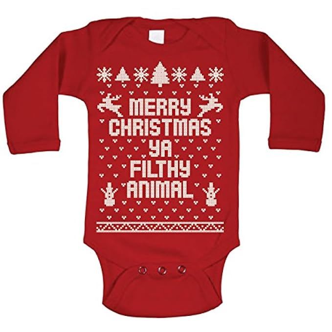 Merry Christmas Ya Filthy Animal Ugly Christmas Sweater Contest Party Xmas Baby Long Sleeve One Piec | Amazon (US)