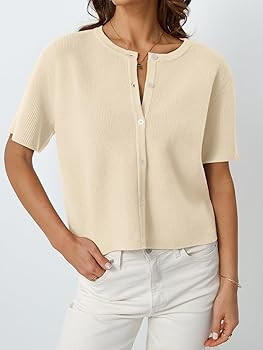 LILLUSORY Short Sleeve Cardigan Sweaters for Women 2026 Summer Cropped Button Up Sweater Tops Cas... | Amazon (US)