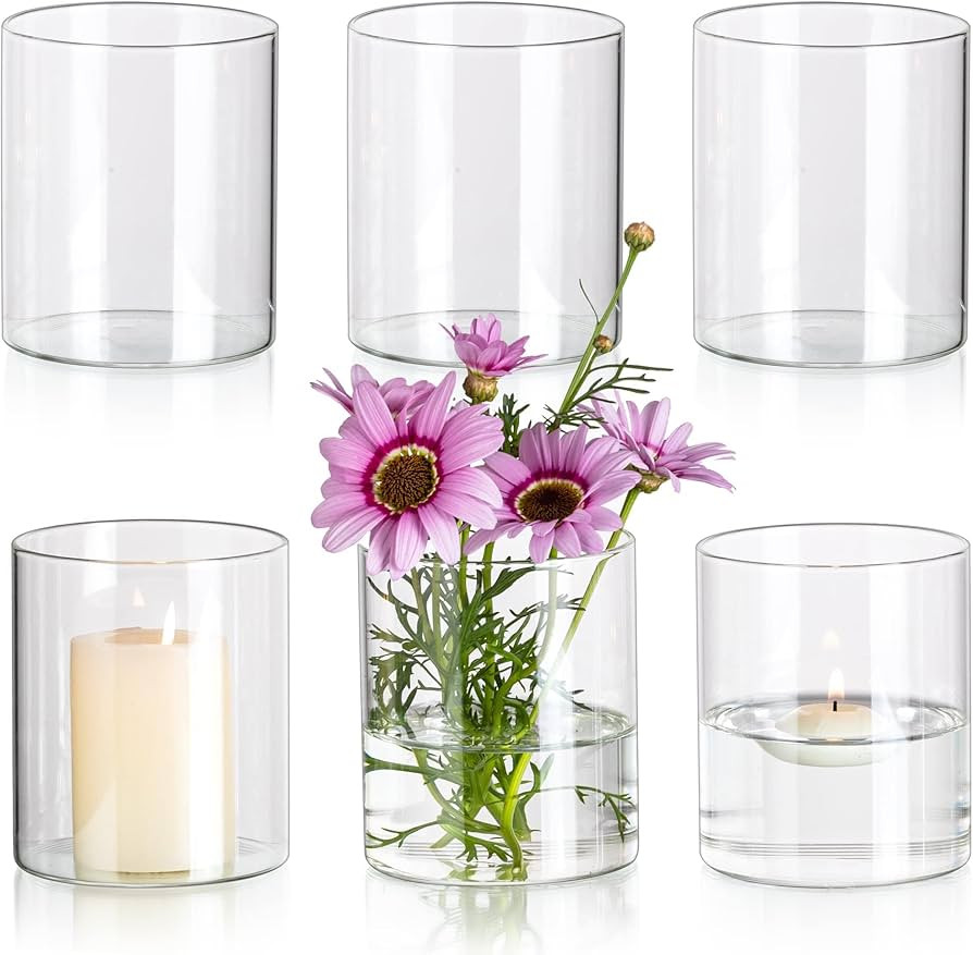 Glasseam Cylinder Vases for Centerpieces, Set of 6 Clear Glass Vases for Flowers, Modern Small Fl... | Amazon (US)