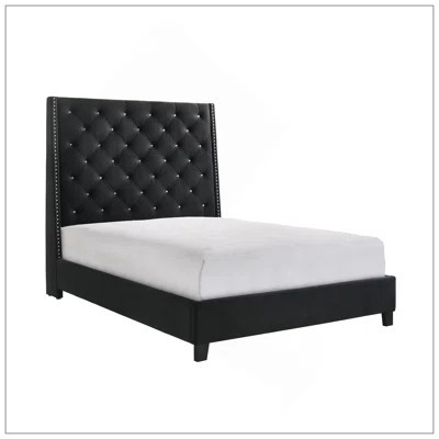 1Pc Contemporary Style Queen Panel Upholstered Bed Button Tufted Demi-Wings Nailhead Trim Bedroom Furniture | Wayfair North America