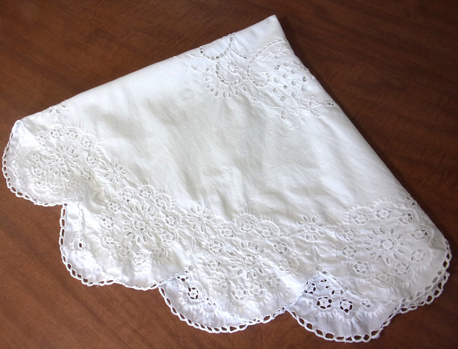 Vintage Eyelet Doily 13x15", White Scalloped Heavy Cotton-handmade Doily-small Table Cover. Vinta... | Etsy (US)