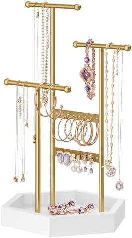 SONGMICS Jewelry Holder, Jewelry Organizer, 3 Tiers and 1 Tray, Jewelry Display Stand with Metal ... | Amazon (US)