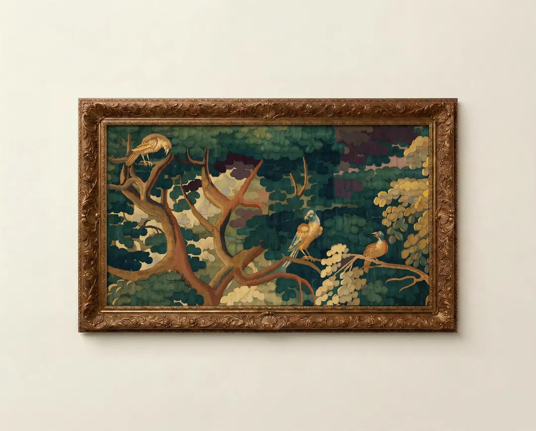 Frame TV Art birds Tapestry, Vintage Neutral Spring cottagecore botanical Landscape | Etsy (US)