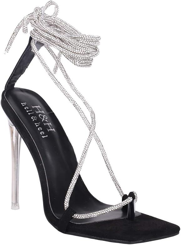 Hell&Heel LU01 Diamante LACE UP Stiletto Heels | Amazon (US)