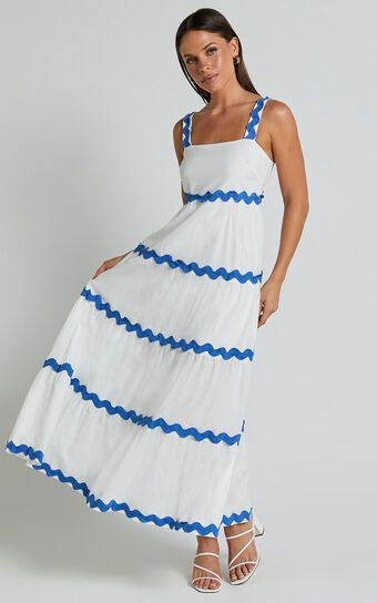 Brenda Midi Dress - Sleeveless Straight Neck Wave Detail A Line Dress in White | Showpo (ANZ)