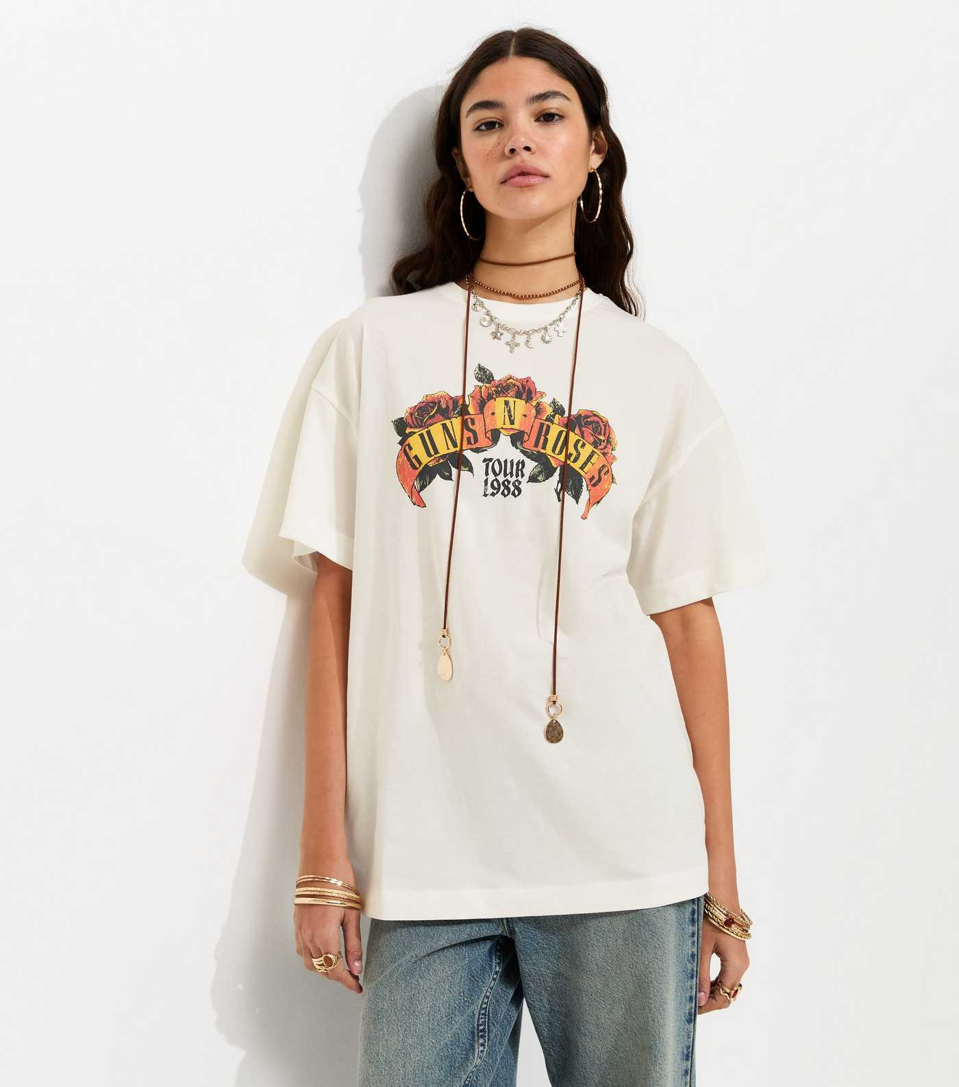 White Guns N Roses Oversized T-Shirt | New Look | New Look (UK)