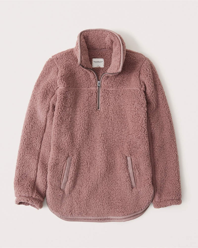 Sherpa Half-Zip Faux Leather-Trim Sweatshirt | Abercrombie & Fitch (US)