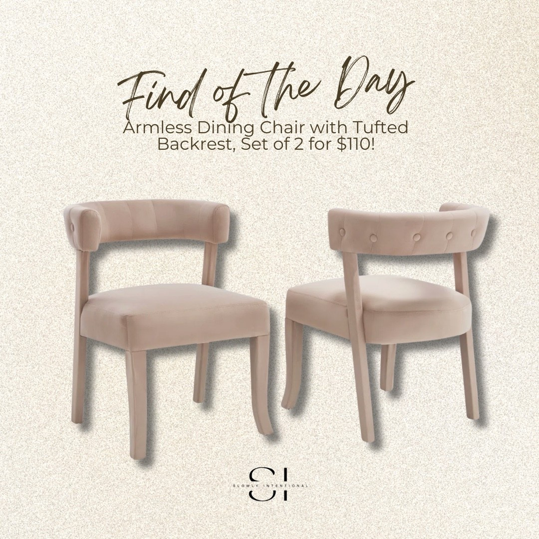 Beautiful modern velvet dining chairs for way less than you’d expect. velvet dining chairs, blush pink home decor, tufted backrest chairs, modern dining room furniture, armless vanity chair, affordable home finds, mauve velvet seating, curved back dining chair, mid century modern style, neutral home aesthetic

#LTKHome