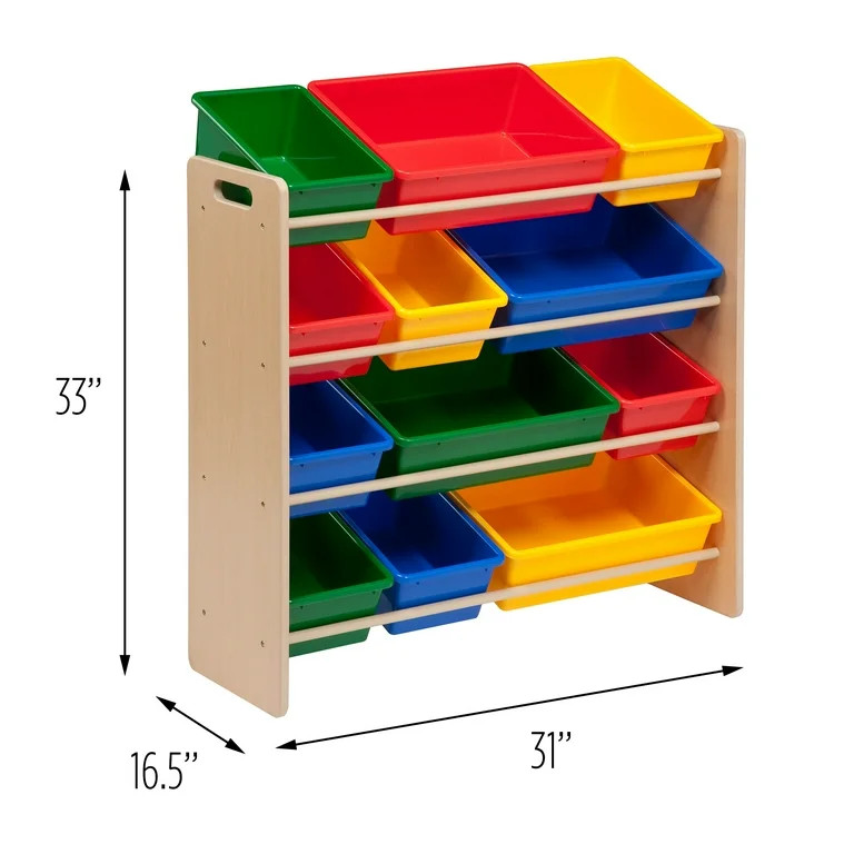 Honey Can Do Kids Toy Organizer with 12 Storage Bins, Natural - Walmart.com | Walmart (US)