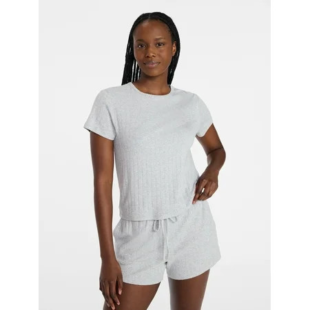 Joyspun Women’s Pointelle Knit Sleepwear Tee with Short Sleeves, Sizes XS-3X | Walmart (US)