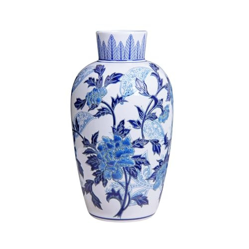 Blue and White Ceramic Vase, 13 Inch High-Temperature Chinoiserie Decor Bud Vase for Flowers, Perfect as Table Centerpieces Accessories or Entryway Hallway Decor | Amazon (US)