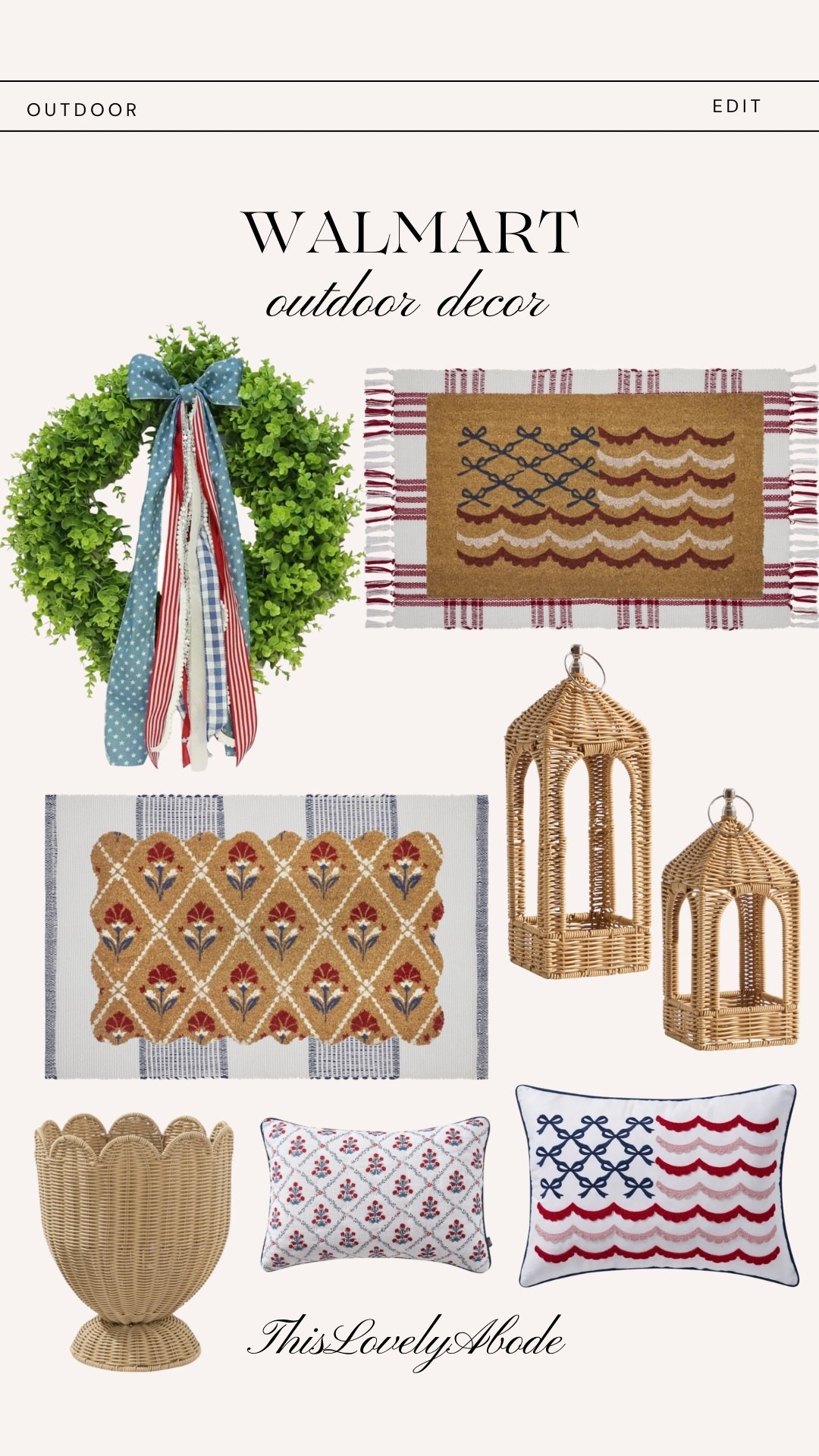 New outdoor patriotic decor! Loving these new pieces for a patio or backyard. 
#walmart #mytexashouse #outdoordecor #patiodecor #patrioticdecor #patiodecor #wreath #rug #layeringmat #throwpillow

#LTKSeasonal #LTKHome