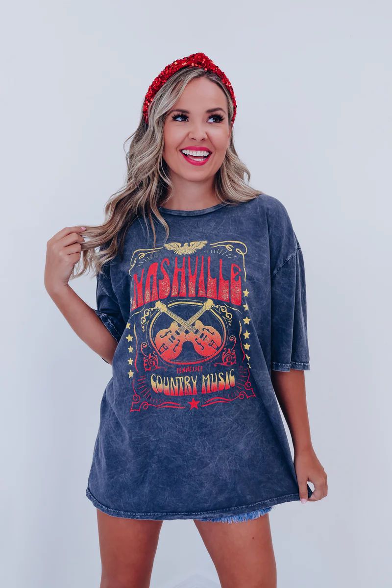 Country Music Nashville Graphic Tee - Charcoal | Whiskey Darling Boutique