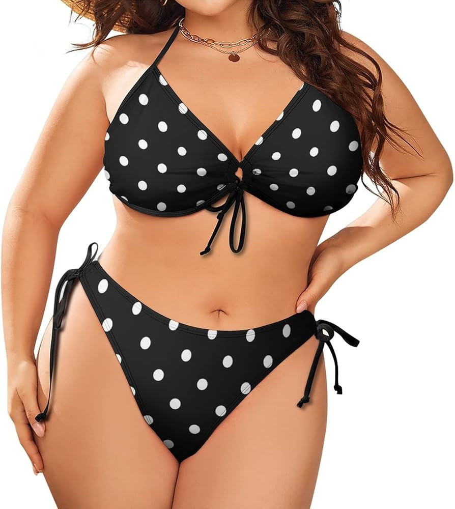 Bagea-Ka Polka Dot Black and White Simple Pattern Women's Bikini Sets Sexy Plus Size 2 Piece Swim... | Amazon (US)