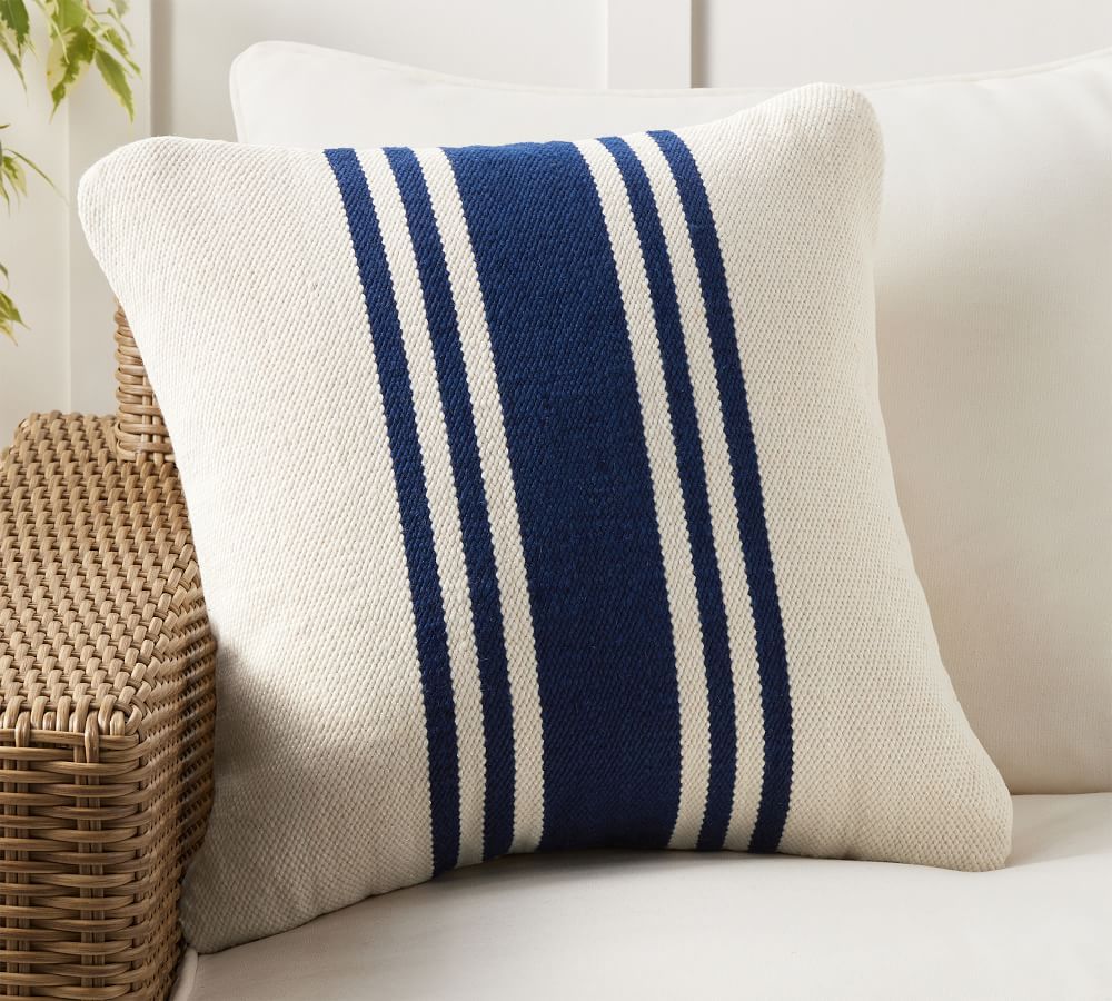 Modern Farmhouse Striped Indoor/Outdoor Pillow | Pottery Barn (US)