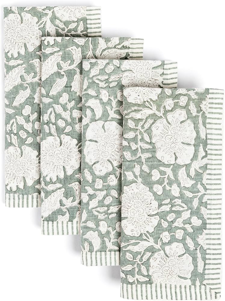 over&back Hand-Blocked Printed Cotton Cloth Napkins - Washable Napkins Set for Mixing, Matching, ... | Amazon (US)