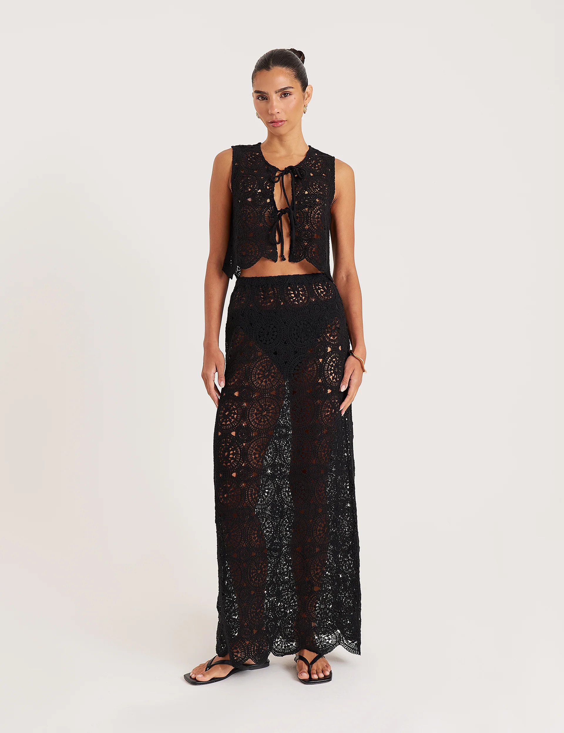 Women's Black Crochet Knitted Maxi Skirt | Laurenne | 4th & Reckless | 4th & Reckless