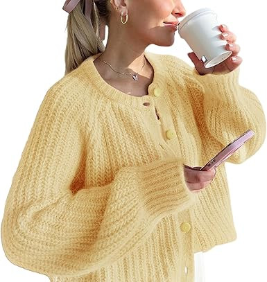 Wyeysyt Womens Cardigan Sweater Button Down Long Sleeve Chunky Soft Knit Sweater Fall Open Front ... | Amazon (US)