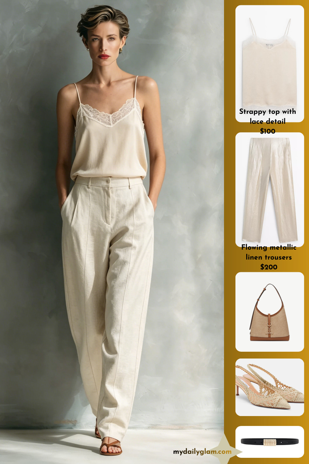 French Chic All Neutral Co-Ord Lace V-Neck Satin Tank & High Waist Linen Straight Leg Pants Casual Vacation Look

#FrenchGirlStyle #NeutralOutfits #LinenCoOrd 

 #LTKootd #LTKOver40 #LTKTravel