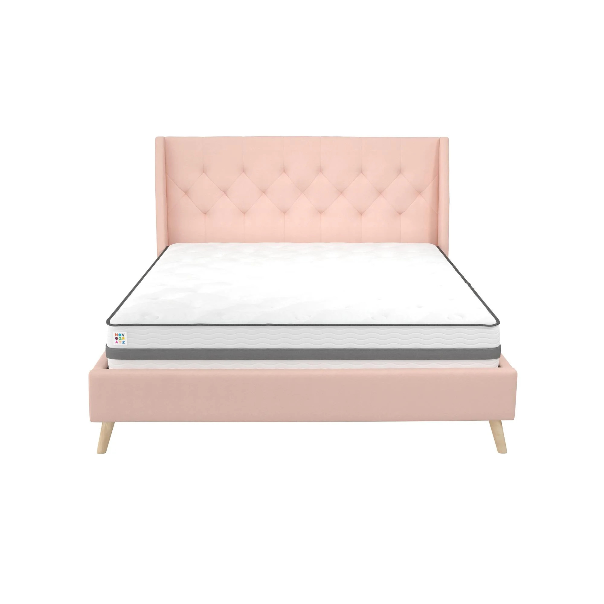 Novogratz Her Majesty Tufted Upholstered Bed Frame, Full, Pink Linen | Walmart (US)