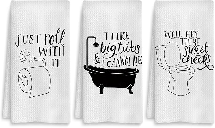 Funny Hand Towels Set of 3, Black and White Hand Towels for Bathroom, Black and White Funny Bathr... | Amazon (US)
