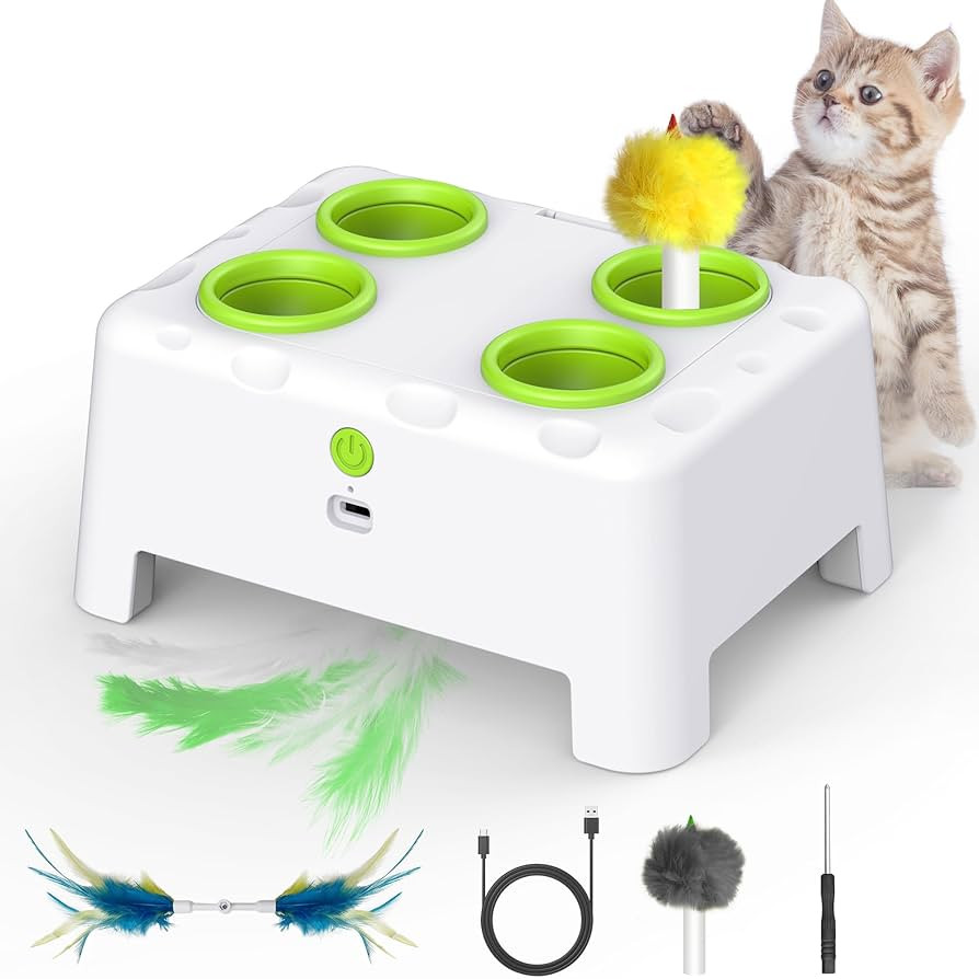 Interactive Cat Toys, 2-in-1 Automatic Cat Toy, 4 Holes Mice Whack A Mole Cat Mouse Toy with Movi... | Amazon (US)