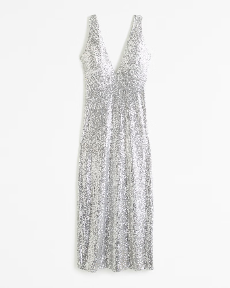 Sequin Plunge Midi Dress | Abercrombie & Fitch (US)