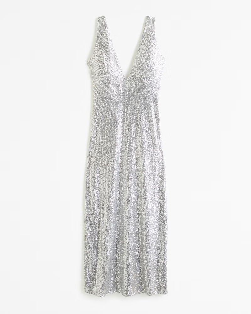 Women's Sequin Plunge Midi Dress | Women's Party Collection | Abercrombie.com | Abercrombie & Fitch (US)