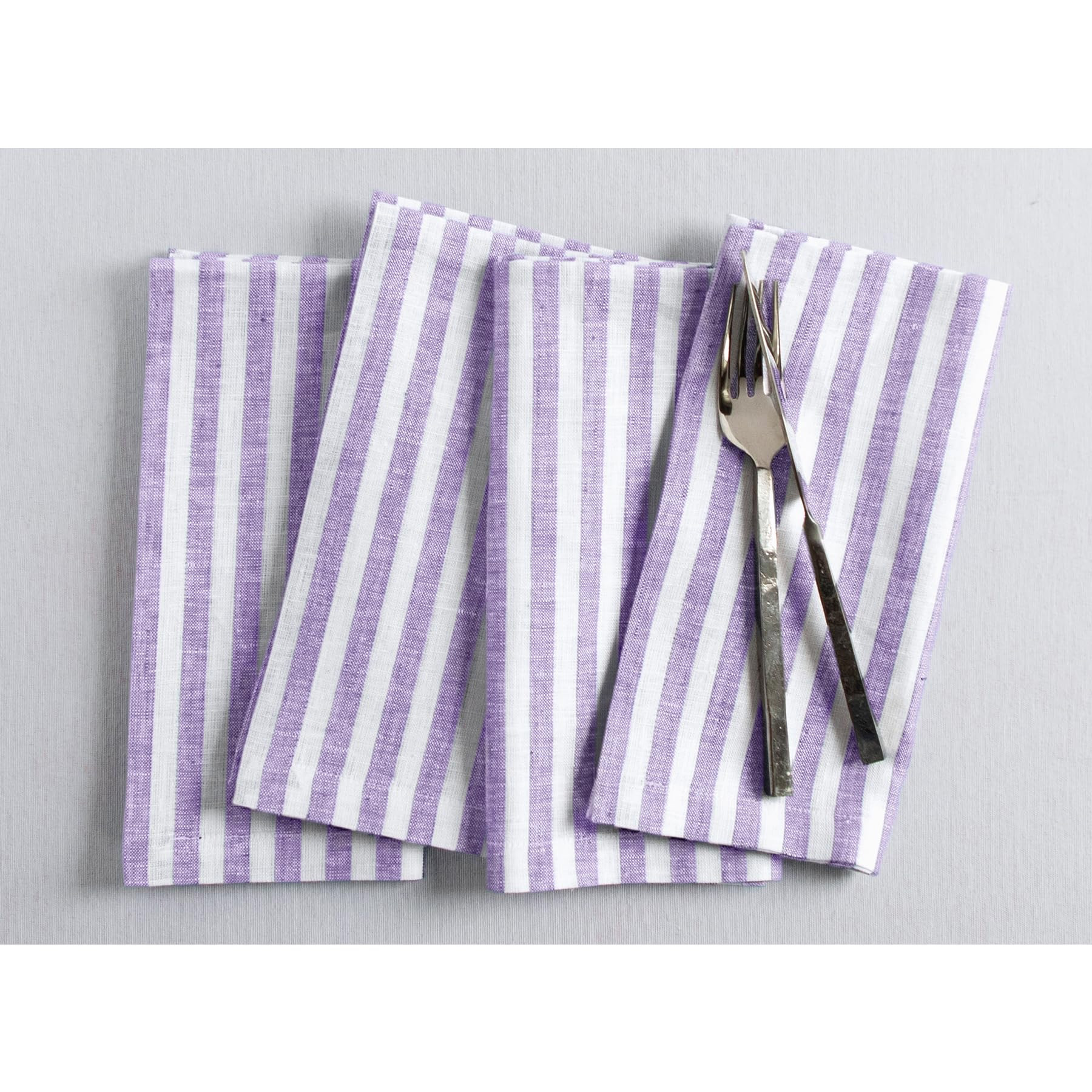 Solino Home Linen Cloth Napkins Set of 4-100% Pure Linen Violet and White Striped Dinner Napkins ... | Amazon (US)