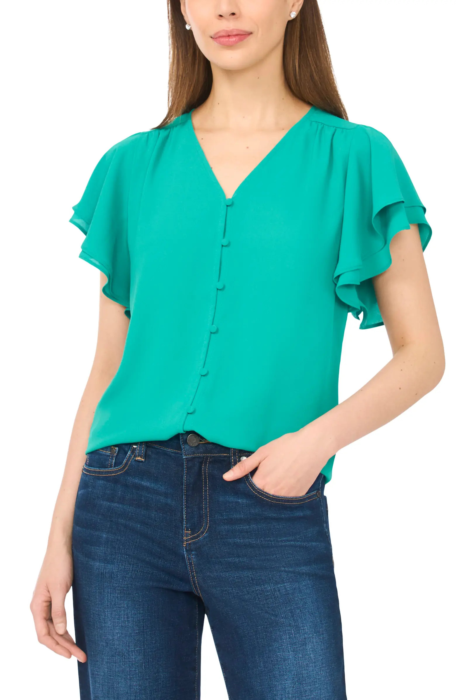 Double Flutter Sleeve V-Neck Top | Nordstrom