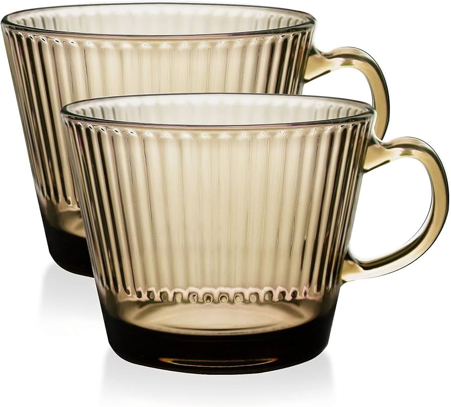 WHJY Ember Glass Coffee Mugs, Stripes Green Glass Cups, Set of 2 Stackable Coffee Cups, Tea Cups,... | Amazon (US)