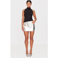 Silver Matte Metallic Faux Leather Mini Skirt | PrettyLittleThing US