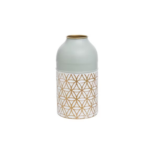 Modern Whitewash Floral Pattern Green Painted Brass Decorative Vase - Foreside Home & Garden | Target