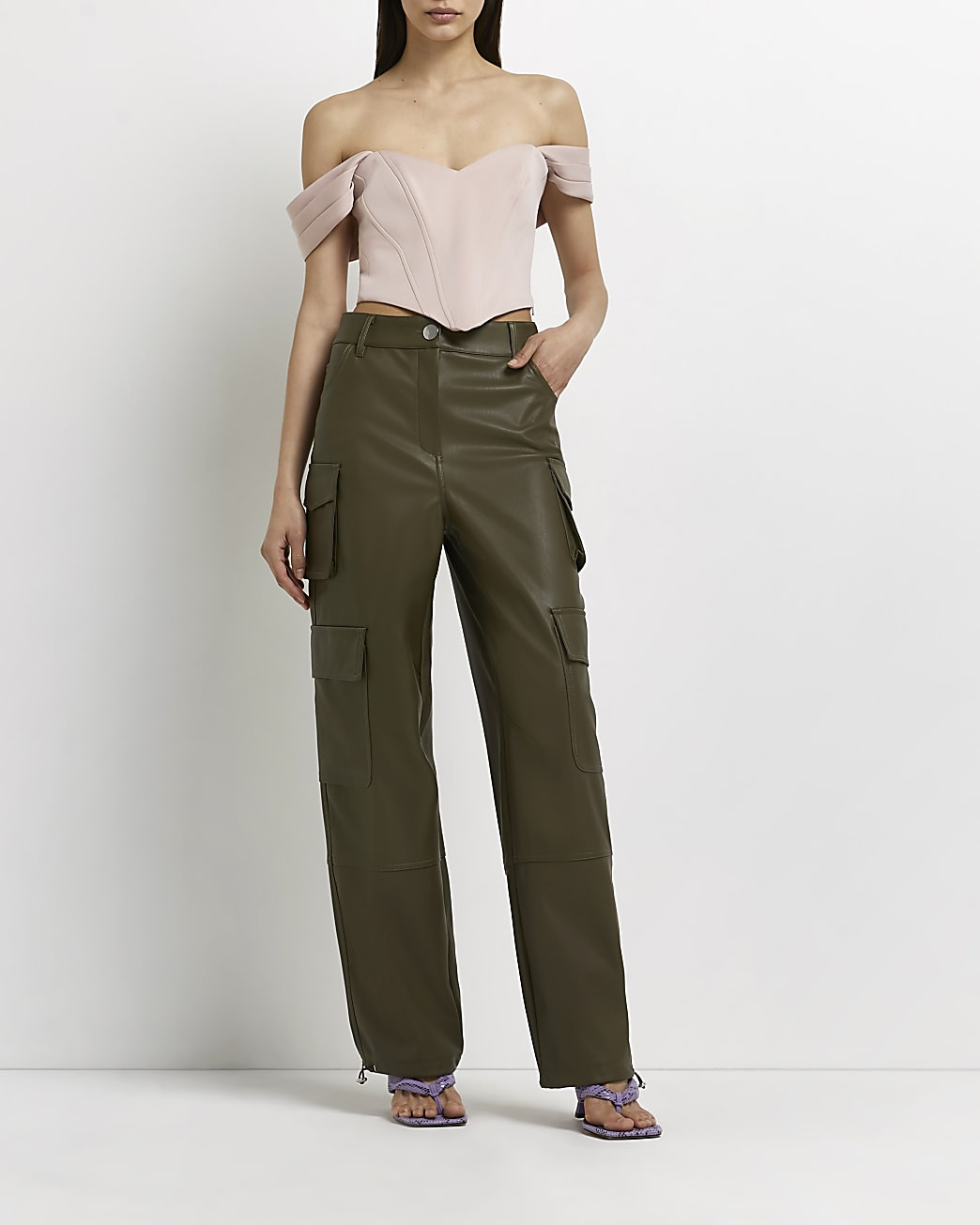 River Island Womens Pink bardot corset cropped top | River Island (US)