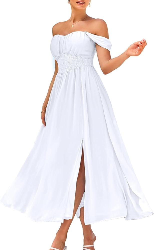 GRACE KARIN 2024 Women's Summer Floral Print Flowy A Line Dresses Sleeveless Smocked Off Shoulder... | Amazon (US)