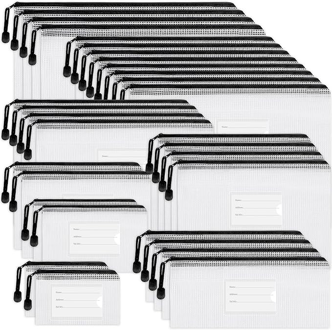 EOOUT 30pcs Mesh Zipper Pouch, Organizer Bags, Waterproof, Plastic Zip File Docunment Folders, Cl... | Amazon (US)