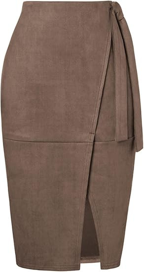 Kate Kasin 2025 Women's Suede Skirts, High Waist Bow Tie Knee Length Skirt, Stretch Bodycon Penci... | Amazon (US)