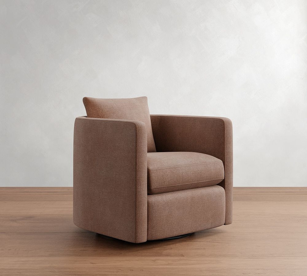 Ayden Barrel Upholstered Swivel Armchair Set of 2, Polyester Wrapped Cushions, Rustic Chenille Rosewood | Pottery Barn (US)