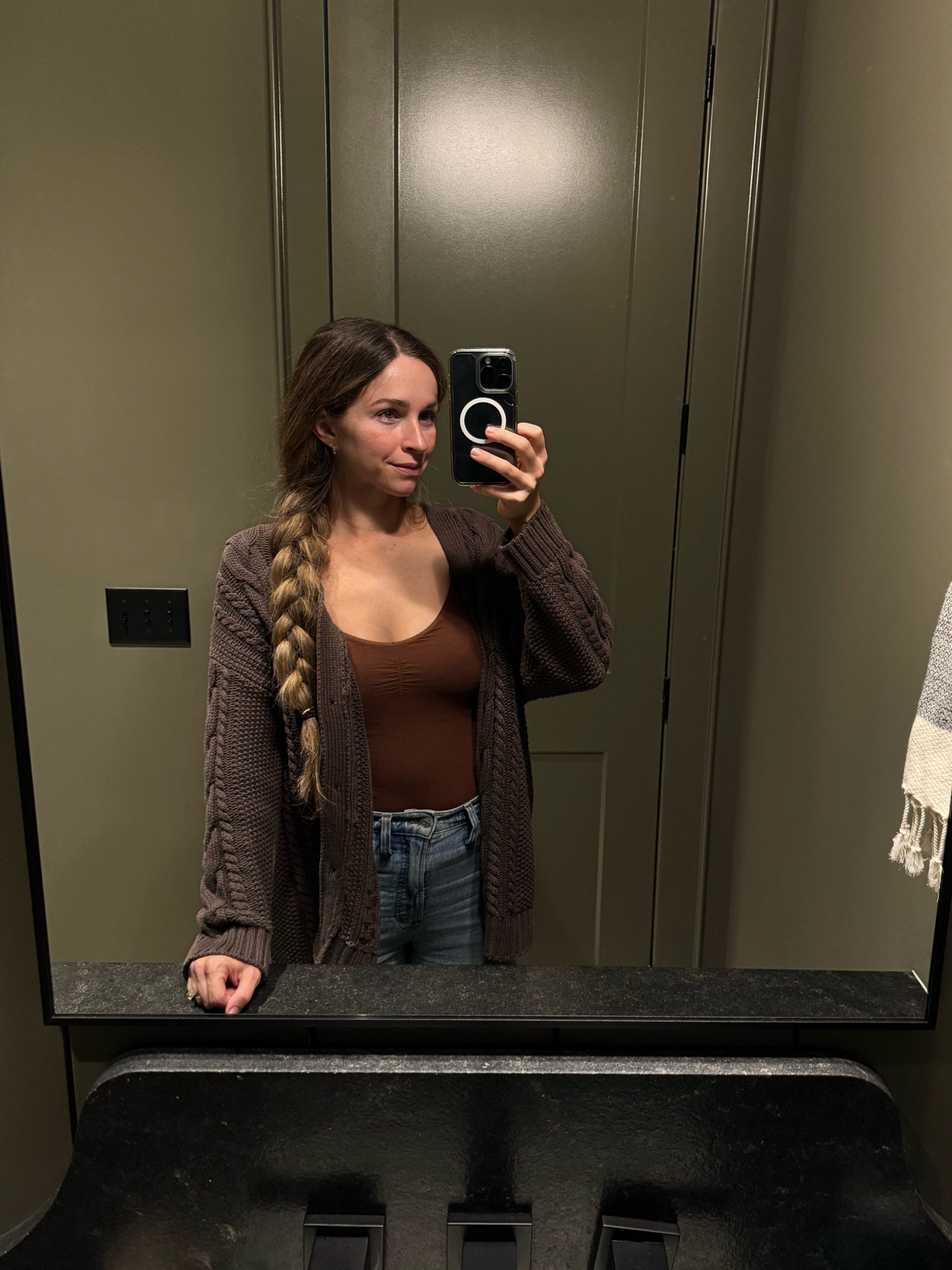 Another day, another nursing friendly outfit. Wearing a small in this cable cardigan from Quince. Wearing a small in my go to nursing cami from aerie. 

#LTKBump #LTKBaby #LTKSeasonal